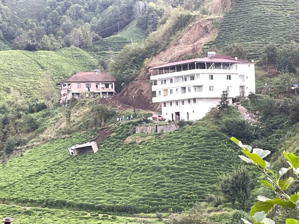 Rize’de bir araç çay bahçesine yuvarlandı