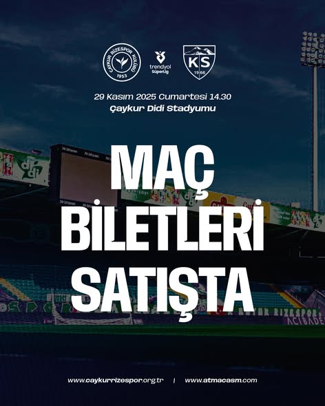 Çaykur Rizespor Zecorner Kayserispor maç biletleri satışta